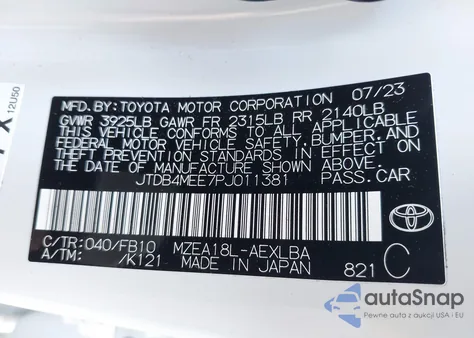 2023 Toyota Corolla Le from USA, damaged, VIN JTDB4MEE7PJ011381